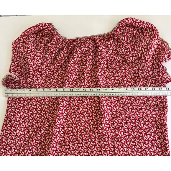 Max Studio Red Floral Peasant Blouse XXL Ruffle Tie Neck Balloon Sleeve Boho Top - Picture 7 of 9